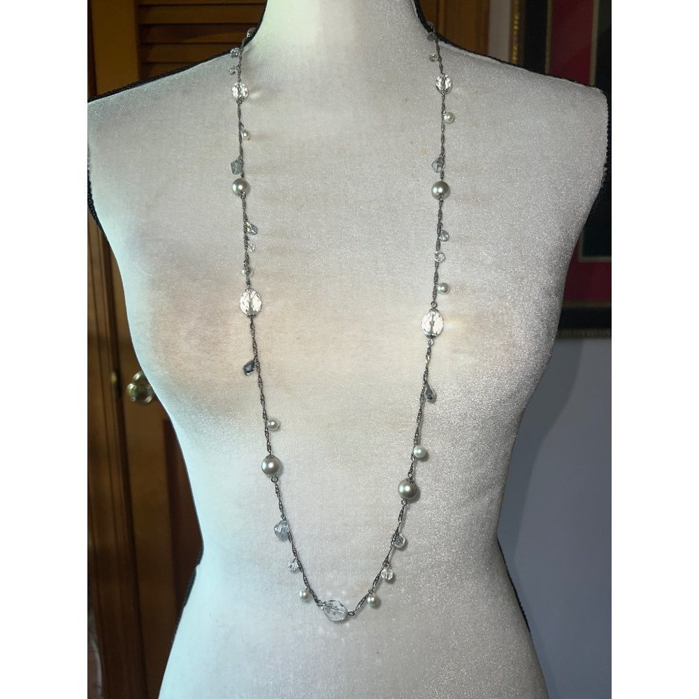 Premier Designs Crystal & Pearl Necklace -- 40"